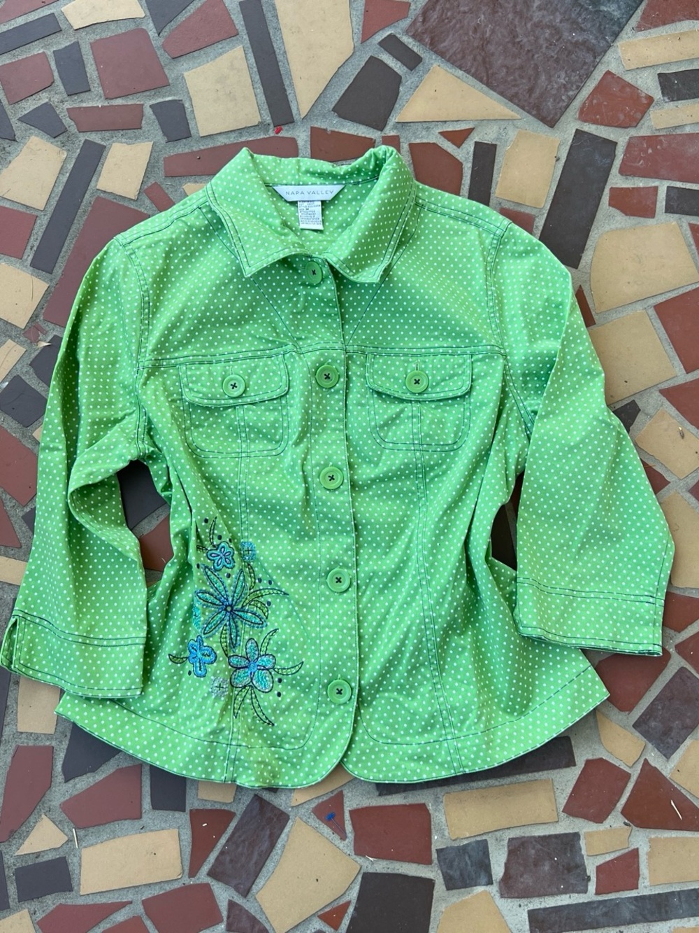 Napa Valley Women's Green Polka Dot Embroidered Blazer Jacket
